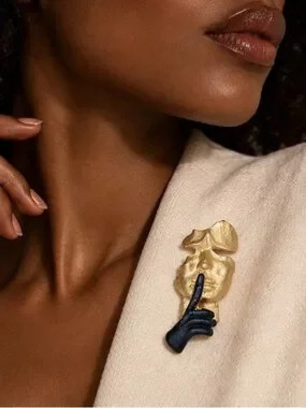 Golden Face Brooch with Dark Hand Couture Jewelry